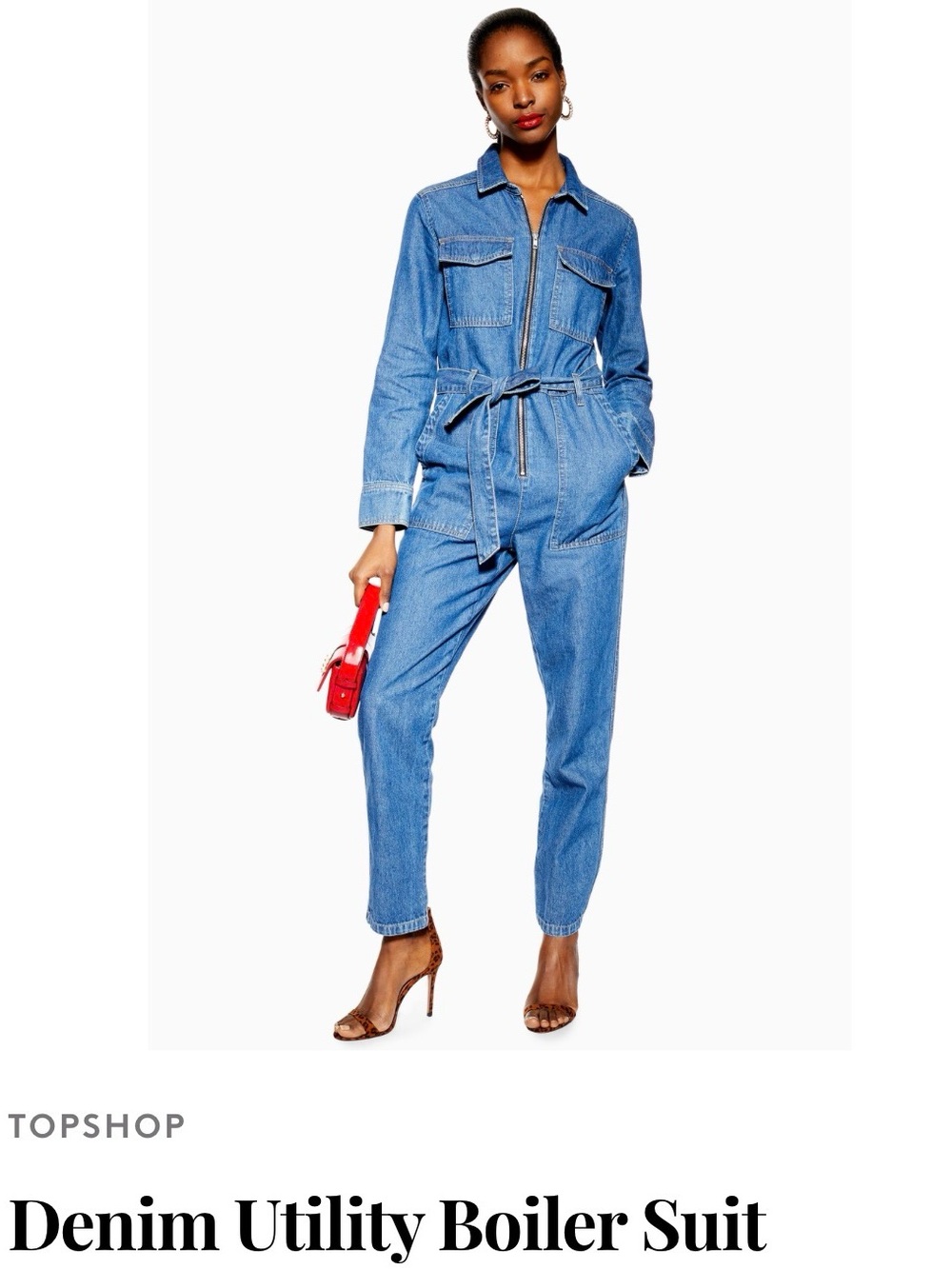 Topshop Moto Denim Zip-Front Jumpsuit with Tie Waist
